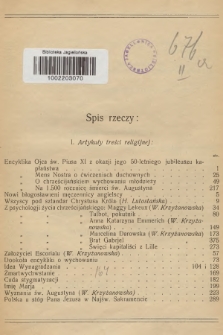 Wiadomości Katolickie : dwutygodnik poświęcony ideom i sprawom katolickim. 1930, Spis rzeczy