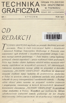 Technika Graficzna : organ Polskiego Tow. Graficznego w Poznaniu. 1927, nr 1
