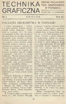 Technika Graficzna : organ Polskiego Tow. Graficznego w Poznaniu. 1927, nr 4