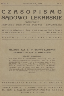 Czasopismo Sądowo-Lekarskie : poświęcone medycynie, psychjatrji sądowej i kryminologji. R.10, 1937, nr 2