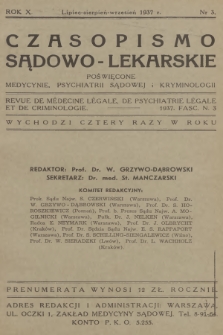 Czasopismo Sądowo-Lekarskie : poświęcone medycynie, psychjatrji sądowej i kryminologji. R.10, 1937, nr 3