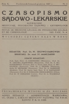 Czasopismo Sądowo-Lekarskie : poświęcone medycynie, psychjatrji sądowej i kryminologji. R.10, 1937, nr 4 + wkładka