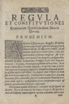 Regvla S. Benedicti Et Constitutiones Congregationis Eremitarum Camaldulensium Montis Coronæ : Visæ & approbatæ a summo Pontifice Clemente Nono. [P. 1-2]