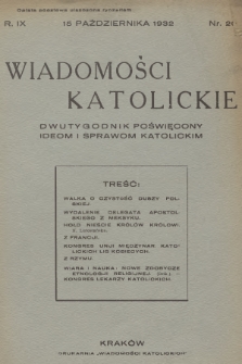 Wiadomości Katolickie : dwutygodnik poświęcony ideom i sprawom katolickim. R.9, 1932, nr 20