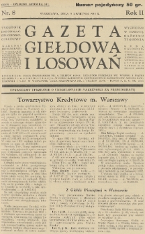 Gazeta Giełdowa i Losowań : tygodnik informac. finansowo-giełdowy. 1933, nr 8