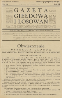 Gazeta Giełdowa i Losowań : tygodnik informac. finansowo-giełdowy. 1933, nr 18