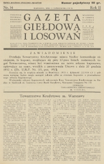 Gazeta Giełdowa i Losowań : tygodnik informac. finansowo-giełdowy. 1933, nr 34