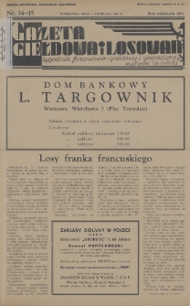 Gazeta Giełdowa i Losowań : tygodnik finansowo-giełdowy i gospodarczy. 1936, nr 14-15