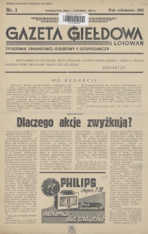 Gazeta Giełdowa i Losowań : tygodnik finansowo-giełdowy i gospodarczy. 1938, nr 1