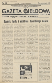 Gazeta Giełdowa i Losowań : tygodnik finansowo-giełdowy i gospodarczy. 1938, nr 49