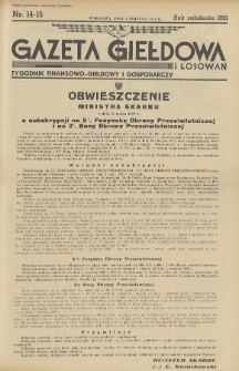 Gazeta Giełdowa i Losowań : tygodnik finansowo-giełdowy i gospodarczy. 1939, nr 14-15