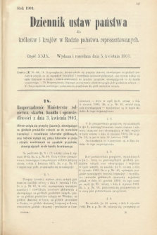 Dziennik Ustaw Państwa dla Królestw i Krajów w Radzie Państwa Reprezentowanych. 1903, cz. 29