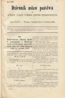 Dziennik Ustaw Państwa dla Królestw i Krajów w Radzie Państwa Reprezentowanych. 1903, cz. 36
