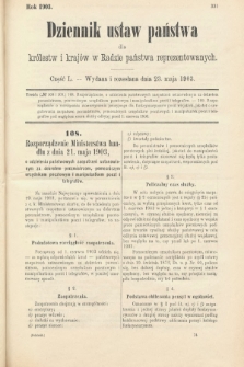 Dziennik Ustaw Państwa dla Królestw i Krajów w Radzie Państwa Reprezentowanych. 1903, cz. 50