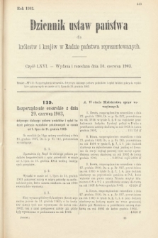 Dziennik Ustaw Państwa dla Królestw i Krajów w Radzie Państwa Reprezentowanych. 1903, cz. 66