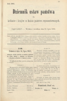 Dziennik Ustaw Państwa dla Królestw i Krajów w Radzie Państwa Reprezentowanych. 1903, cz. 74