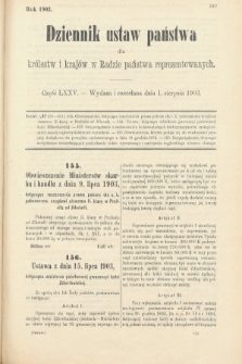 Dziennik Ustaw Państwa dla Królestw i Krajów w Radzie Państwa Reprezentowanych. 1903, cz. 75