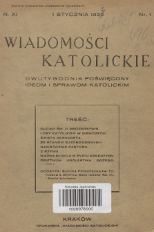 Wiadomości Katolickie : dwutygodnik poświęcony ideom i sprawom katolickim. R.11, 1934, nr 1