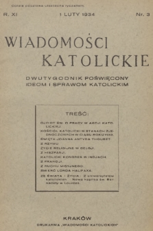 Wiadomości Katolickie : dwutygodnik poświęcony ideom i sprawom katolickim. R.11, 1934, nr 3