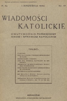 Wiadomości Katolickie : dwutygodnik poświęcony ideom i sprawom katolickim. R.11, 1934, nr 17