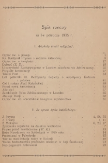 Wiadomości Katolickie : dwutygodnik poświęcony ideom i sprawom katolickim. R.12. 1935, Spis rzeczy