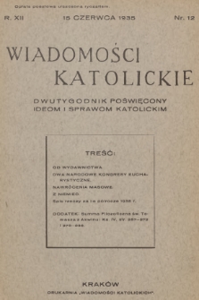 Wiadomości Katolickie : dwutygodnik poświęcony ideom i sprawom katolickim. R.12. 1935, nr 12