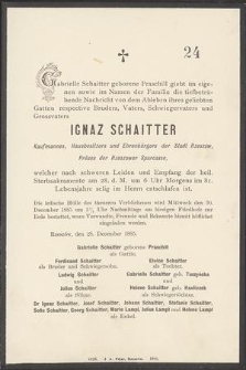 Ignaz Schaitter [...] am 28. d. M. [...] im 81. Lebensjahre selig im Herrn entschlafen ist [...]