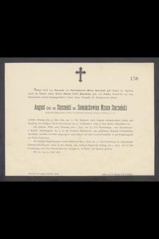 [...] August Graf von Starzenki und Siemiażkowice Mzura Starzeński [...] den 31. Mai 1886 [...] im 50. Lebensjahre selig in den Herrn entschlafen ist [...]