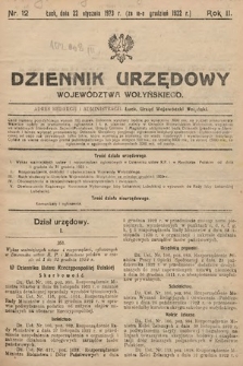 Dziennik Urzędowy Województwa Wołyńskiego. R. 2, 1922/1923, nr 12