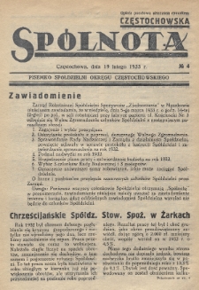Spólnota Częstochowska : pisemko spółdzielni okręgu częstochowskiego. 1933, nr 4