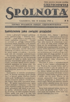 Spólnota Częstochowska : pisemko spółdzielni okręgu częstochowskiego. 1933, nr 8