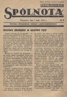 Spólnota Częstochowska : pisemko spółdzielni okręgu częstochowskiego. 1933, nr 9