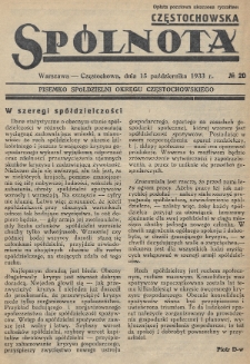 Spólnota Częstochowska : pisemko spółdzielni okręgu częstochowskiego. 1933, nr 20