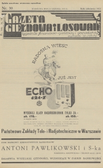 Gazeta Giełdowa i Losowań : tygodnik finansowo-giełdowy i gospodarczy. 1935, nr 39