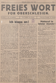 Freies Wort für Oberschlesien. 1921, nr 1