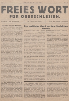 Freies Wort für Oberschlesien. 1921, nr 5