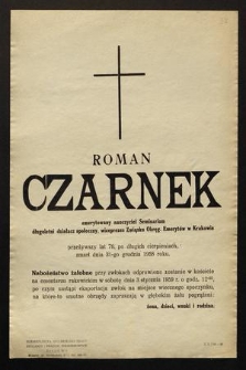 Roman Czarnek [...] zmarł dnia dnia 31-go grudnia 1958 r. [...]
