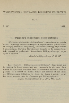 Wojskowe Wiadomości Bibljograficzne. 1927, T.4, [nr] 1