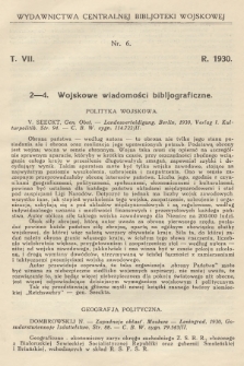 Wojskowe Wiadomości Bibljograficzne. 1930, T.7, [nr] 2