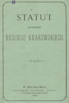 Statut Dawnego Resursu Krakowskiego. 1976