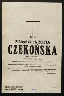 Ś. P. Z Lityńskich Zofia Czekońska [...] zmarła dnia 27 października 1975 r. [...]