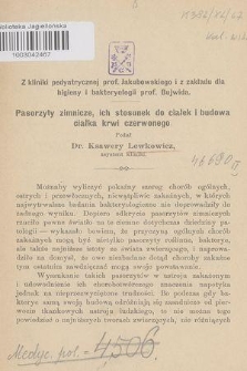 Pasorzyty zimnicze : ich stosunek do ciałek i budowa ciałka krwi czerwonego