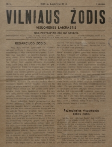 Vilniaus Žodis : visuomenės laikraštis. 1929, nr 1