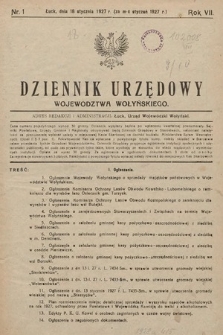 Dziennik Urzędowy Województwa Wołyńskiego. R. 7, 1927, nr 1