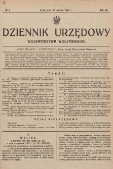 Dziennik Urzędowy Województwa Wołyńskiego. R. 7, 1927, nr 2