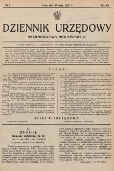 Dziennik Urzędowy Województwa Wołyńskiego. R. 7, 1927, nr 4