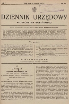 Dziennik Urzędowy Województwa Wołyńskiego. R. 7, 1927, nr 7