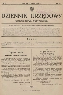 Dziennik Urzędowy Województwa Wołyńskiego. R. 7, 1927, nr 11