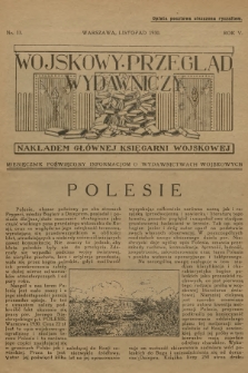 Wojskowy Przegląd Wydawniczy : miesięcznik poświęcony informacjom o wydawnictwach wojskowych. R.5, 1930, nr 11