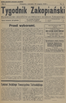Tygodnik Zakopiański : wydawnictwo niezależne poświęcone sprawom Zakopanego. 1928, nr 6